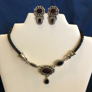 Authentic Brighton Necklace Earring Set Red Black